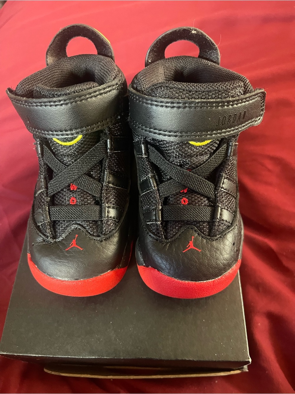 Jordan Kids Black and Red High-Top Sneakers